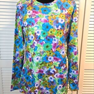 5Fin Womens Long Sleeve Shirt Floral Print UVX Performance UPF 30 Size Small